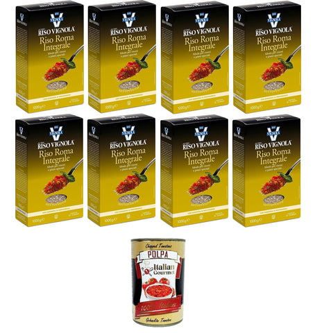 Vignola Riso Roma Integrale Vollkorn-Roma-Reis ideal für Risottos und besondere Gerichte 8x1kg Original italienisch inkl. Italian Gourmet Polpa 400g