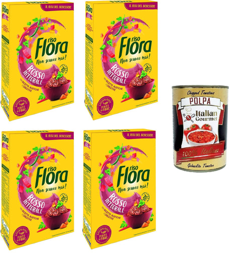 Italian Gourmet E.R. Reisgerichte Flora Riso rosso Integrale Roter Vollkornreis Ideal für alle Rezepte 4x500gr +Italian Gourmet polpa 400g 8032804040014