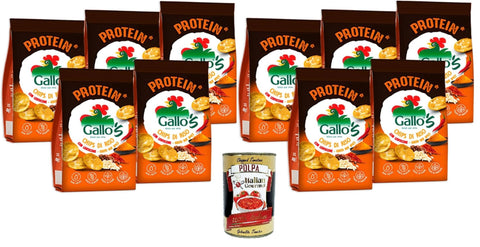 Italian Gourmet E.R. Reisgerichte Gallo’s Protein Chips di Riso Integrale e Lenticchie al Gusto Hot Spicy, Gallo's Proteinchips aus braunem Reis und Linsen mit scharf-würzigem Geschmack,10x40g+ Italian Gourmet Polpa di Pomodoro 400g 8032804040014