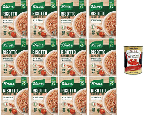 Italian Gourmet E.R. Reisgerichte Knorr Garnelenrisotto, fertiges Risotto mit natürlichen Zutaten, 100% italienischem Reis und al dente Chicci, zubereitet im Topf oder in der Mikrowelle, 12x175 g+ Italian Gourmet polpa 400g 8032804040014