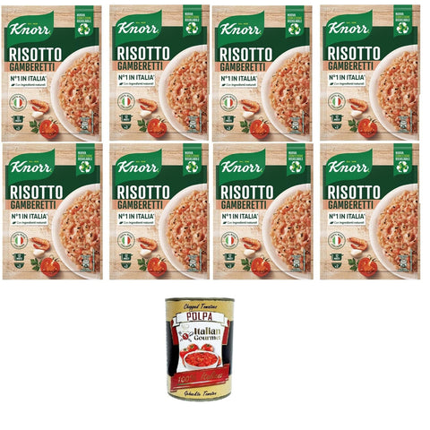 Knorr Garnelenrisotto, fertiges Risotto mit natürlichen Zutaten, 100% italienischem Reis und al dente Chicci, zubereitet im Topf oder in der Mikrowelle, 8x175 g Original italienisch inkl. Italian Gourmet Polpa 400g
