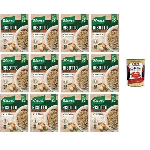 Knorr Risotto Ai Funghi Porcini, fertiges Risotto mit natürlichen Zutaten, 100% Reis und Chicci al Dente, zubereitet in der Pfanne oder in der Mikrowelle 12x175g inkl. Italian Gourmet polpa 400g Original italienisch