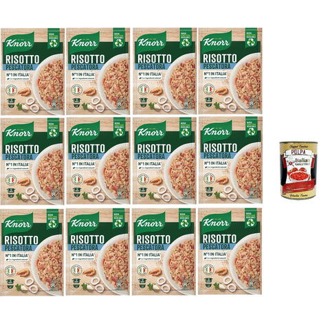 Knorr Risotto Alla Pescatora,fertiges Risotto mit natürlichen Zutaten,100% italienischem Reis und Chicci al Dente, zubereitet in der Pfanne oder in der Mikrowelle, 12x175 g Original italienisch inkl. Italian Gourmet Polpa 400g
