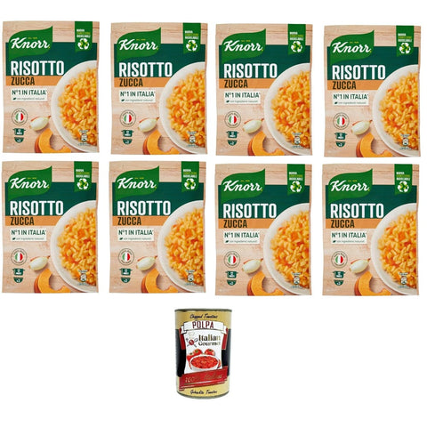 Knorr Risotto mit Kürbis, Fertigrisotto mit natürlichen Zutaten, 100% italienischem Reis und Chicci al Dente, zubereitet im Topf oder in der Mikrowelle, 8x175 g Original italienisch inkl. Italian Gourmet Polpa 400g