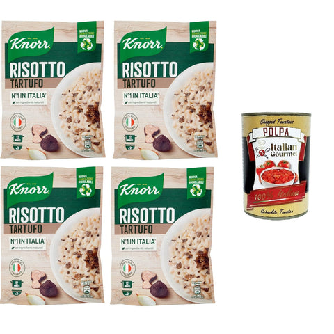Knorr Risotto mit Trüffel, Fertigrisotto mit natürlichen Zutaten, 100% Reis und Chicci al Dente, zubereitet im Topf oder in der Mikrowelle 4x175 g inkl. Italian Gourmet polpa 400g Original italienisch