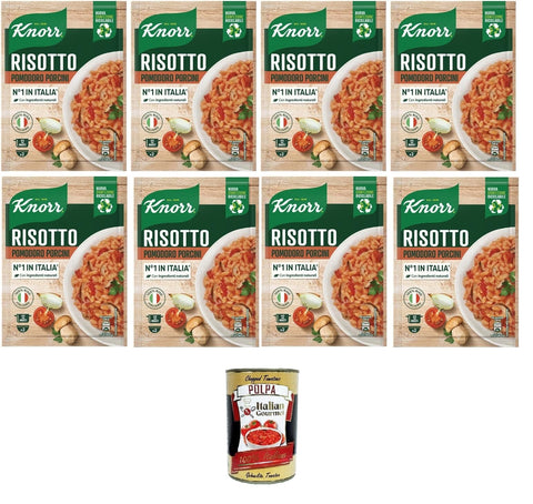 Italian Gourmet E.R. Reisgerichte Knorr Risotto Pomodoro e Porcini, fertiges Risotto mit natürlichen Zutaten,100% italienischem Reis und Chicci al Dente,zubereitet in der Pfanne,8x175 g+Italian Gourmet polpa 400g 8032804040014