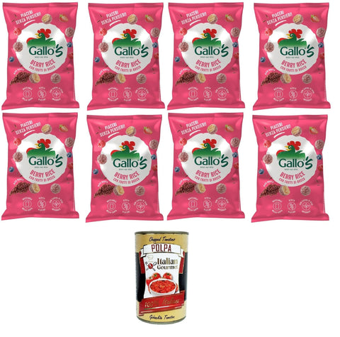 Italian Gourmet E.R. Reisgerichte Riso Gallo Gallo's Berry Rice con Riso Rosso al gusto di Frutti di bosco Gallo Rice Gallos Beerenreis mit rotem Reis, aromatisiert mit Beeren 8x30gr + Italian Gourmet Polpa di Pomodoro 400g Dose 8032804040014