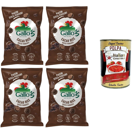 Riso Gallo Riso Cacao Rices Gallos con riso neroal gusto Fondente,Gallo Rice Kakaoreis Gallos Reis mit dunklem schwarzem Reis 4x30gr Original italienisch inkl. Italian Gourmet Polpa di Pomodoro 400g Dose