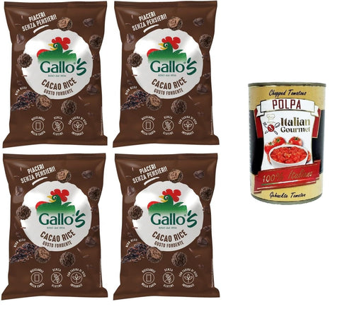 Italian Gourmet E.R. Reisgerichte Riso Gallo Riso Cacao Rices Gallos con riso neroal gusto Fondente,Gallo Rice Kakaoreis Gallos Reis mit dunklem schwarzem Reis 4x30gr + Italian Gourmet Polpa di Pomodoro 400g Dose 8032804040014