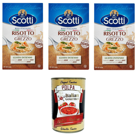 Italian Gourmet E.R. Reisgerichte Riso Scotti Risotti Selection Risotto Lavorato a Grezzo Risotti Selection Reis Roh verarbeitetes Risotto 3x1 kg+ Italian Gourmet polpa 400g 8032804040014