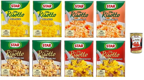 Star Il Mio Risotto Set, 8 x 175g, 4 Sorten: Mailänder Art, Garnelen, Steinpilze, Steinpilze mit Safran Original italienisch inkl. Italian Gourmet Polpa 400g