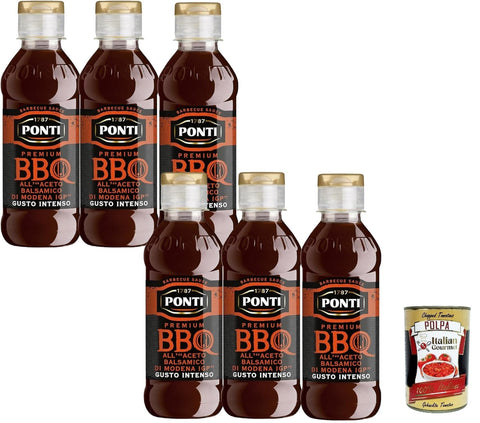 Italian Gourmet E.R. Reiskleie Ponti Premium Salsa Barbecue BBQ all' Aceto Balsamico di Modena I.G.P. Barbecue-Sauce mit Balsamico-Essig aus Modena 6x 250g + Italian Gourmet polpa 400g 8032804040014