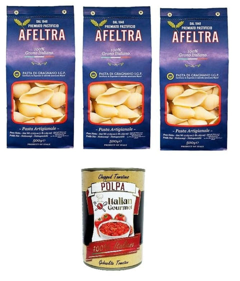 Italian Gourmet E.R. Reiswaffeln Afeltra Pasta di Gragnano I.G.P Conchiglione I.G.P. Grießnudeln 3x 500gr + Italian Gourmet polpa 400g 8032804040014