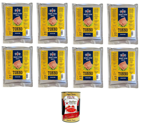 Marca Scudo- Tonno all'olio di semi HO.RE.CA in busta Thunfisch in Samenöl 8x 1000gr Original italienisch inkl. Italian Gourmet Polpa 400g