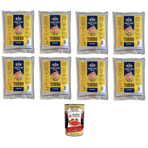 Marca Scudo- Tonno all'olio di semi HO.RE.CA in busta Thunfisch in Samenöl 8x 1000gr Original italienisch inkl. Italian Gourmet Polpa 400g