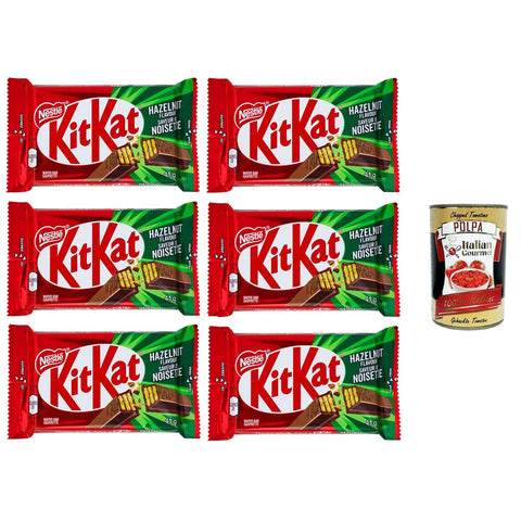KITKAT Hazelnut Wafer ricoperto di Cioccolato al Latte al gusto Nocciola Haselnusswaffel, überzogen mit Milchschokolade mit Haselnussgeschmack, 6 x 41,5 g Original italienisch inkl. Italian Gourmet Polpa 400g