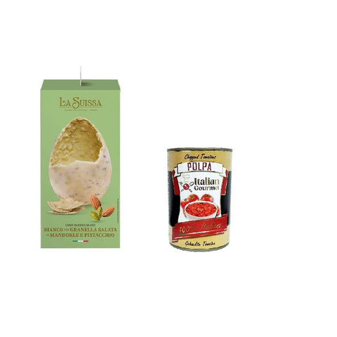 La Suissa Banco e Salato Weißes Schokoladenei mit Pistazien und Mandeln leicht gesalzen 320gr inkl. Italian Gourmet Polpa di Pomodoro 400g Original italienisch