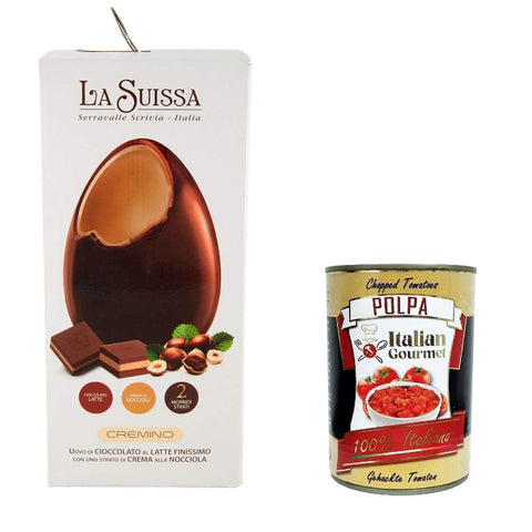 La Suissa Cremino sehr feines Milchschokolade-Ei mit einer Schicht Haselnusscreme 350gr Original italienisch inkl. Italian Gourmet Polpa di Pomodoro 400g