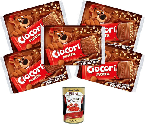 Italian Gourmet E.R. Riegel Motta Ciocori' Snack di Cioccolato a Latte con Riso Croccante Ciocorì Milchschokoladen-Snack mit knusprigem Ciocorì-Reis 5x110g + Italian Gourmet polpa 400g 8032804040014