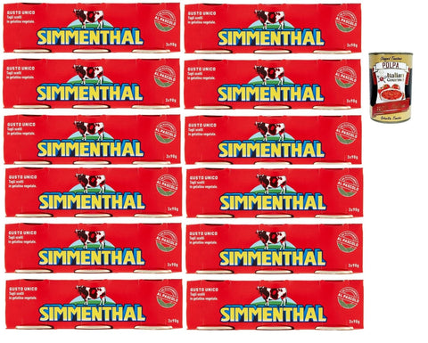Italian Gourmet E.R. Rind SIMMENTHAL carne in scatola, Rindfleisch in Aspik 12x (3x 90g) 100% Italienisch Fleisch Aspikfleisch + Italian Gourmet polpa 400g 8032804040014