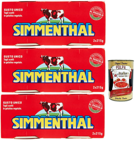 Italian Gourmet E.R. Rind SIMMENTHAL carne in scatola, Rindfleisch in Aspik 3x (2x 215g) 100% Italienisch Fleisch Aspikfleisch + Italian Gourmet polpa 400g 8032804040014