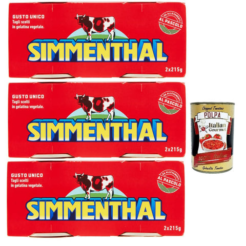 Simmenthal carne in scatola, Rindfleisch in Aspik 3x (2x 215g) 100% Italienisch Fleisch Aspikfleisch Original italienisch inkl. Italian Gourmet Polpa 400g