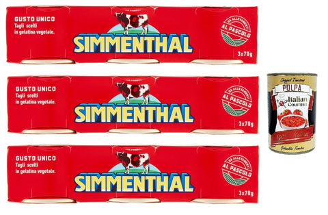 Italian Gourmet E.R. Rind SIMMENTHAL carne in scatola, Rindfleisch in Aspik 3x (3x 70g) 100% Italienisch Fleisch Aspikfleisch + Italian Gourmet polpa 400g 8032804040014
