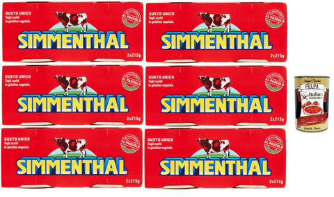 Italian Gourmet E.R. Rind SIMMENTHAL carne in scatola, Rindfleisch in Aspik 6x (2x 215g) 100% Italienisch Fleisch Aspikfleisch + Italian Gourmet polpa 400g 8032804040014