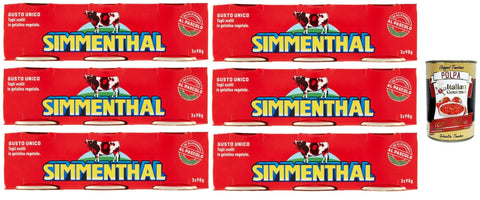 Italian Gourmet E.R. Rind SIMMENTHAL carne in scatola, Rindfleisch in Aspik 6x (3x 90g) 100% Italienisch Fleisch Aspikfleisch + Italian Gourmet polpa 400g 8032804040014