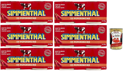 Italian Gourmet E.R. Rind Simmenthal con Peperoncino Fertiggericht aus Rindfleisch in Gemüsegelee Dosenfleisch mit Chili 6x (2 x 135g) + Italian Gourmet polpa 400g 8032804040014