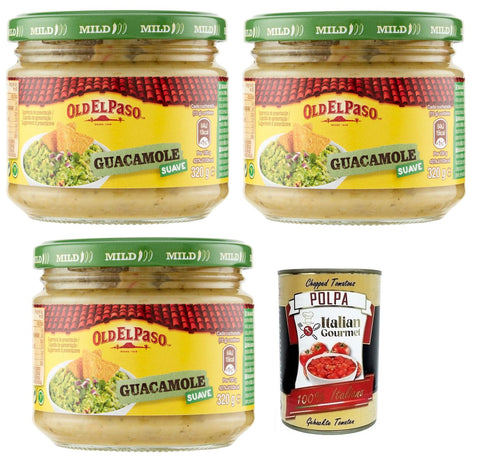 Old el Paso Salsa Guacamole-Sauce auf Avocado Basis,Würzsauce,für Aperitifs mit exotischen Aromen 320g Glas 3x Original italienisch inkl. Italian Gourmet Polpa di Pomodoro 400g Dose