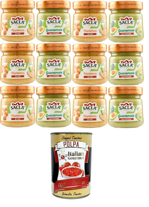 Italian Gourmet E.R. Salsas Saclà Testpaket Salsa Hummus di Ceci, Guacamole con Avocado Saclà Kichererbsen-Hummussauce, Guacamolesauce mit Avocado 12x212gr + Italian Gourmet polpa 400g 8032804040014