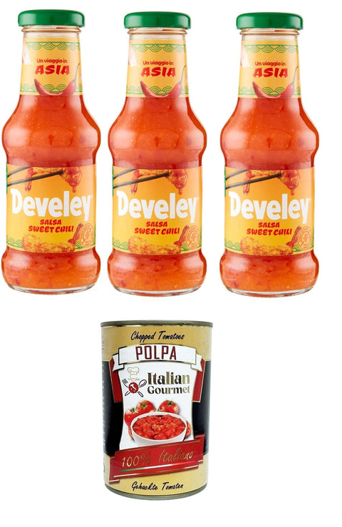 Italian Gourmet E.R. Salsas Salsa Sauce Sweet Chili Süß-saure Soße 3x250 ml + Italian Gourmet polpa 400g 8032804040014