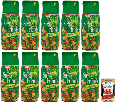 Italian Gourmet E.R. Salzgebäck 10x Cameo Snack Friends Gran Festa,Mischung aus Brezeln,Salzige Snacks 400g Beutel + Italian Gourmet Polpa di Pomodoro 400g Dose 8003000134104