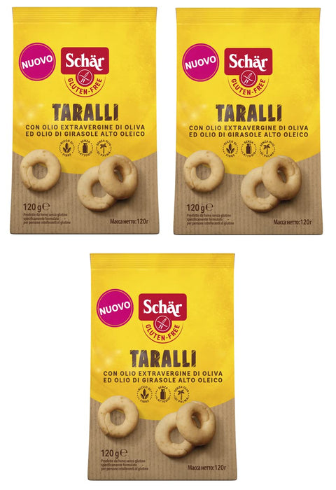Schar Schär Gluten Free Taralli mit Nativem Olivenöl Extra und Sonnenblumenöl Salziger Snack Glutenfrei 120g Beutel Perfekter Aperitif-Snack 3x Original italienisch