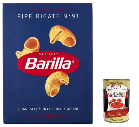 Italian Gourmet E.R. Saucen & Marinaden 20x Pasta Pipe Rigate Nr. 91, 100% italienisch Nudeln 500 g pack + Italian Gourmet polpa 400g 8076802085912