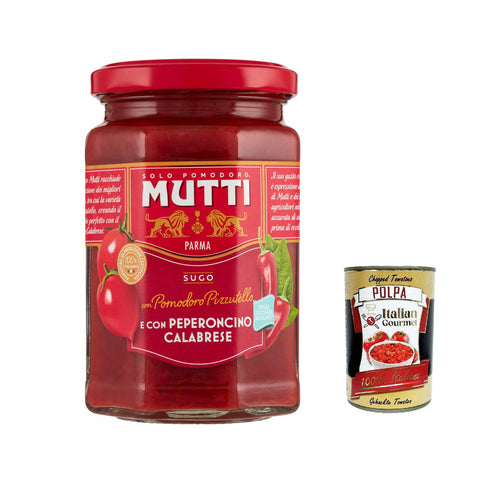 Mutti Sugo con Pomodoro Pizzutello e con Peperoncino Calabrese, Pizzutello - Tomatensauce und mit kalabrischen Chilischpfeffer 3x 280g inkl. Italian Gourmet polpa 400g Original italienisch