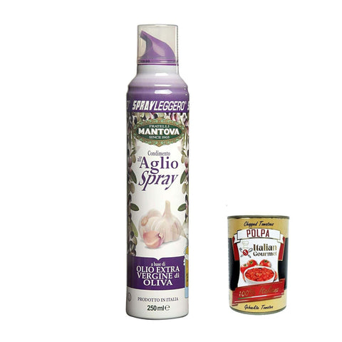 SPRAYLEGGERO Natives Olivenöl Extra Aromatisiert mit Knoblauch - durch die Praktische Sprühflasche Können Sie bis zu 90 % des Öls Einsparen 3x 250 ml inkl. Italian Gourmet polpa 400g Original italienisch