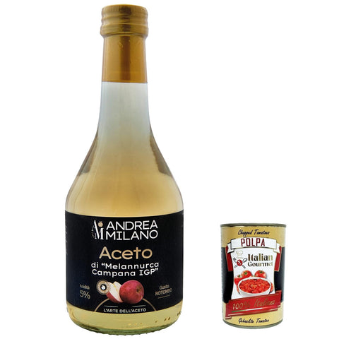 Andrea Milano Aceto di Melannurca Campana IGP, Essig aus frischen nicht pasteurisierten Äpfeln und natürlichen Fermentation, hergestellt, Säure 5% 6x 500ml inkl. Italian Gourmet polpa 400g Original italienisch