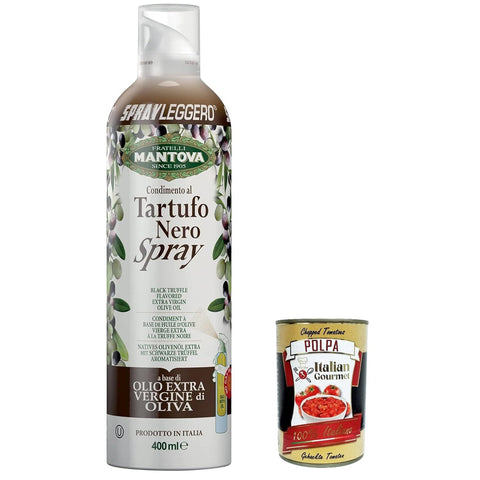 SPRAYLEGGERO Tartufo Schwarze Sprühtrüffel in extra jungfräulichem Olivenöl 400 ml - italienisches Sprayöl - 100% natürliches, leicht, 100% einfach 6x Original italienisch inkl. Italian Gourmet Polpa 400g