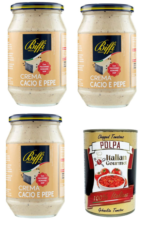 Biffi sugo Cacio und Pepe - Sauce mit Pecorino Romano Dop creme 3x500gr inkl. Italian Gourmet polpa 400g Original italienisch