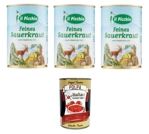 Italian Gourmet E.R. Sauerkraut Il Picchio - Sauerkraut, Natur, 3x400 g+ Italian Gourmet polpa 400g 4003274006996
