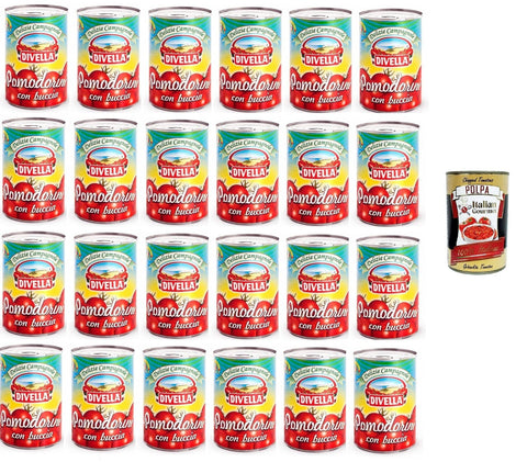 Italian Gourmet E.R. Schältomaten Divella Pomodorini con Buccia Con apertura a Strappo -Kirschtomaten mit Schale und Aufreißöffnung 24x400gr+Italian Gourmet polpa 400g 8032804040014