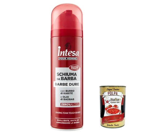 Italian Gourmet E.R. Schäume 12x Intesa Shaving Foam Barbe dure, 300 ml, Rasierschaum für Männer mit Sheabutter und Baobab-Öl + Italian Gourmet polpa 400g 8003510034482