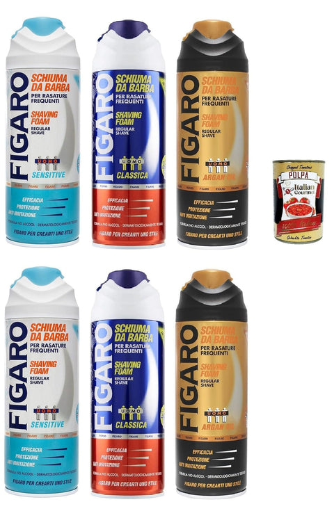 Italian Gourmet E.R. Schäume FIGARO Bartschaum Testpaket – für häufige Rasieren – sanfter und bequemer Bartschaum – 6x 400 ml + Italian Gourmet polpa 400g 8032804040014