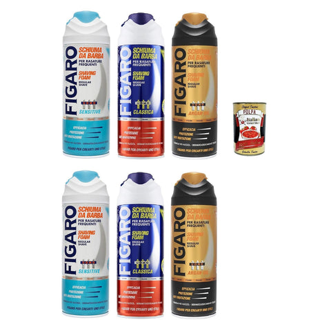 Figaro Bartschaum Testpaket - für häufige Rasieren - sanfter und bequemer Bartschaum 6x 400 ml inkl. Italian Gourmet polpa 400g Original italienisch