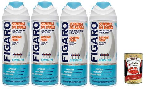 Figaro SENSITIVE Bartschaum - für häufige Rasieren - sanfter und bequemer Bartschaum 4x 400 ml inkl. Italian Gourmet polpa 400g Original italienisch
