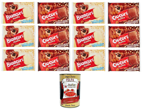 Italian Gourmet E.R. Schokolade Motta Ciocorì & Biancorì weißer Schokoladensnack mit knusprigem Biancorì-Reis ,Milchschokoladen-Snack mit knusprigem Ciocorì-Reis 12x110gr+ Italian Gourmet polpa 400g 8032804040014