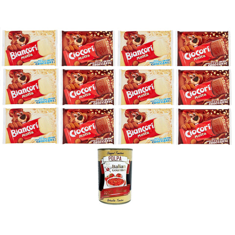 Motta Ciocorì & Biancorì weißer Schokoladensnack mit knusprigem Biancorì-Reis,Milchschokoladen-Snack mit knusprigem Ciocorì-Reis 12x110gr Original italienisch inkl. Italian Gourmet Polpa 400g