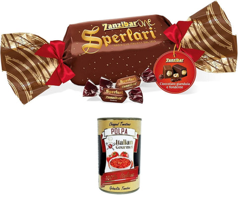 Italian Gourmet E.R. Schokolade Sperlari Zanzibarone Confezione regalo Geschenkbox Verschiedene Nougats mit Gianduia und dunkler Schokolade, Schokolade,350gr + Italian Gourmet polpa 400g 8032804040014